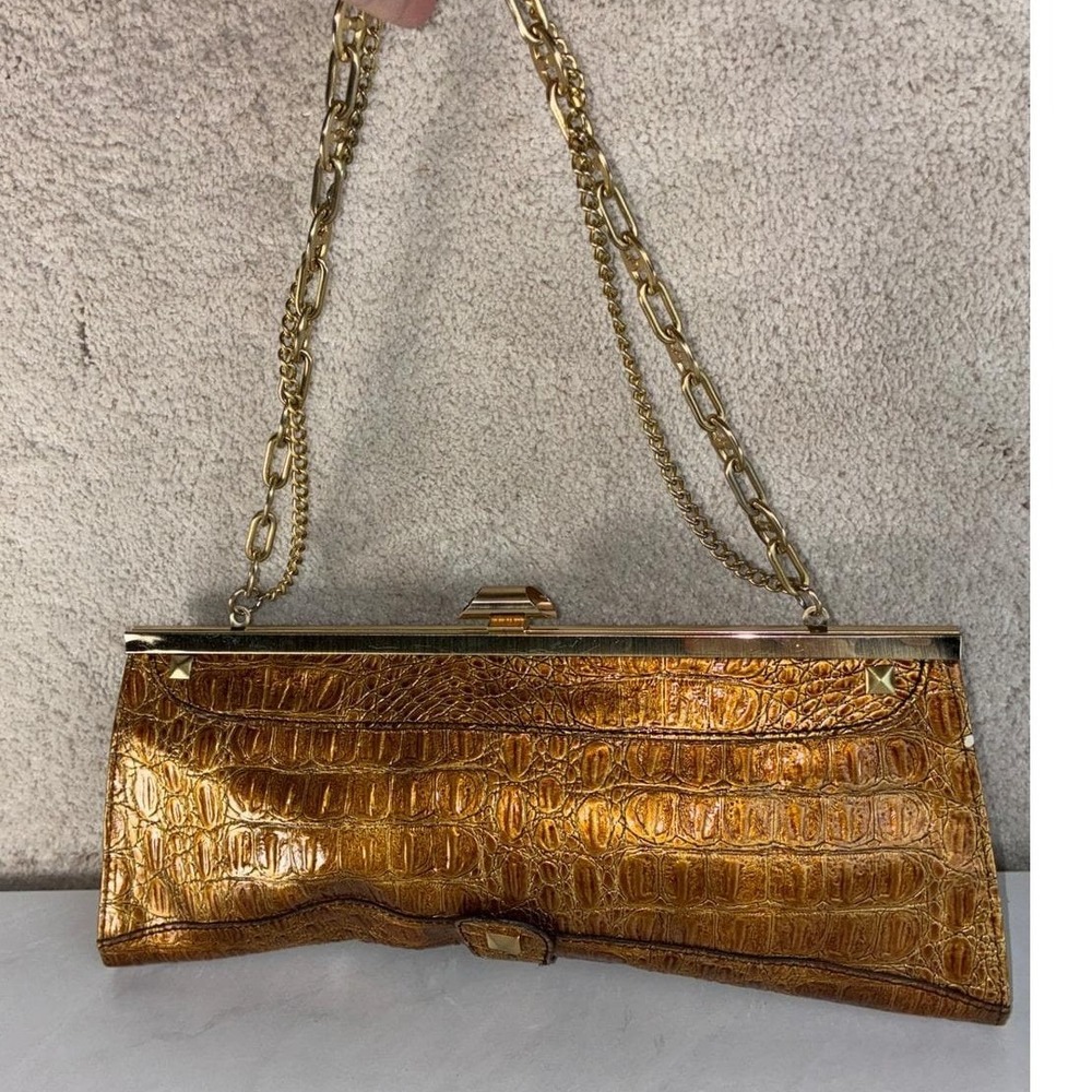 Vintage Rampage Bronze Clutch - Small - Croc Embossed Chain Strap Retro Glam